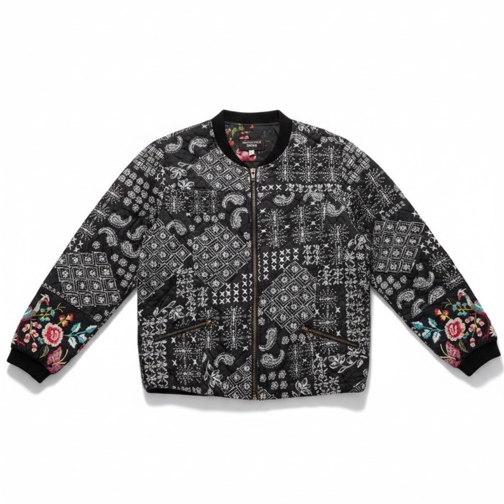 Johnny Was Workshop Quilted Patchwork Bomber Jack… - image 1